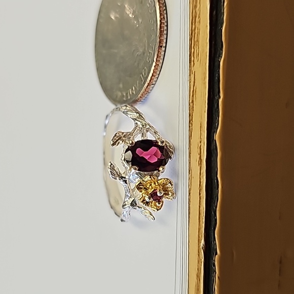 New Faceted Garnet flower sterling silver Ring size 7 - Picture 3 of 7